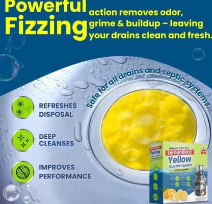 LemonBlast Yellow Bubble Tablets – Drain & Odor Cleaner (24 Tablets)