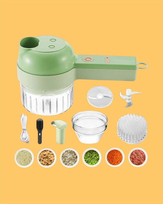 4-in-1 Portable Electric Vegetable Cutter – Wireless Mini Food Chopper for Garlic, Onion & Meat